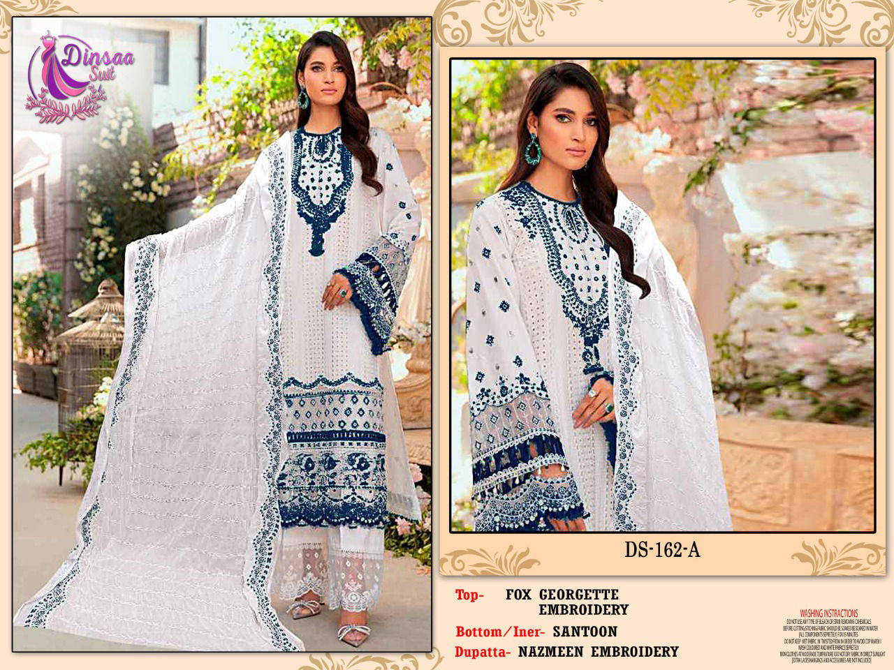 Dinsaa 162 Fancy Wear Wholesale Embroidery Pakistani Salwar Suits Catalog